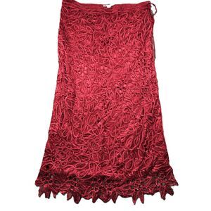 Silken Poetry 100% Silk Midi Skirt Crochet Overlay Romantic Formal RED XL G246